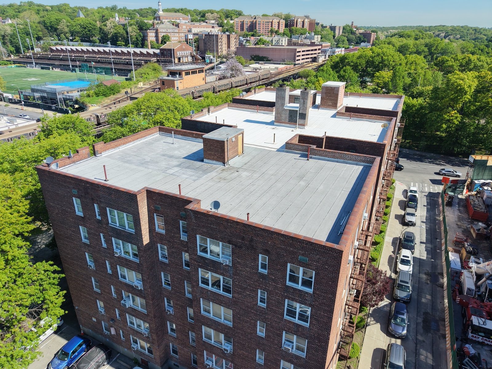Commercial roof recovery project, aerial view